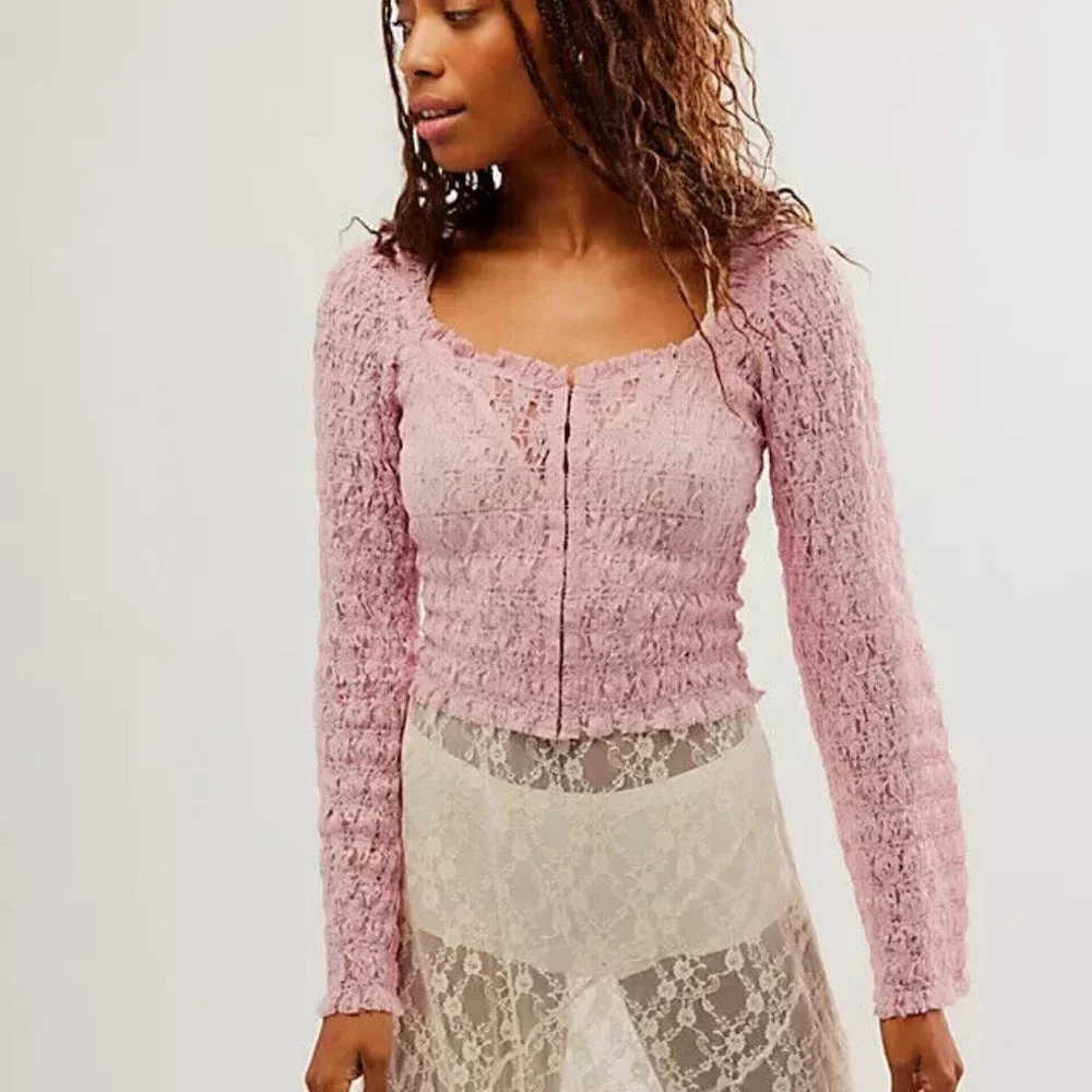 Free People FP One Madison Top Smocked Sheer NWT